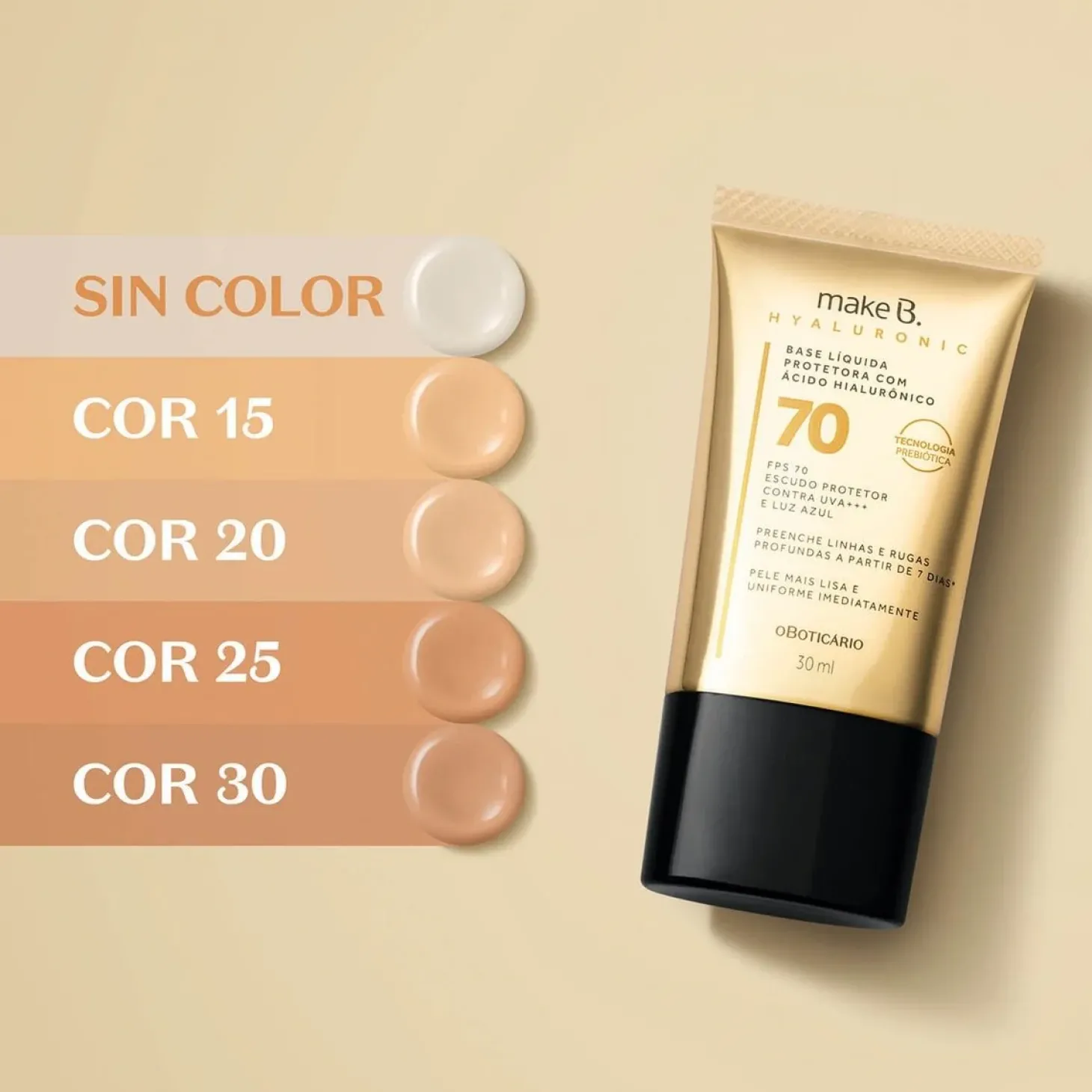 Base liquida protectora hialuronica Fps70 30Ml Make B.