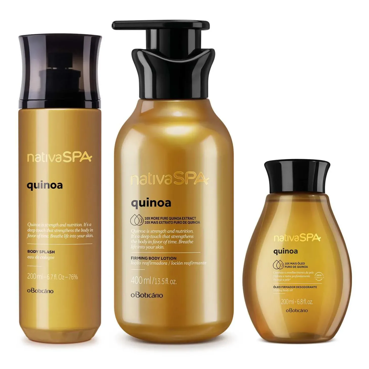 Kit de cuidado corporal quinoa: Loción corporal + Body splash+ Óleo corporal Nativa Spa